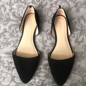 Black suede pointy-toe D’Orsay flats for women, size 10